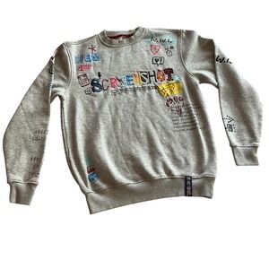 Screenshot Graphic Sweatshirt Light Gray Crew Neck Long‎ Sleeve Casual Womens